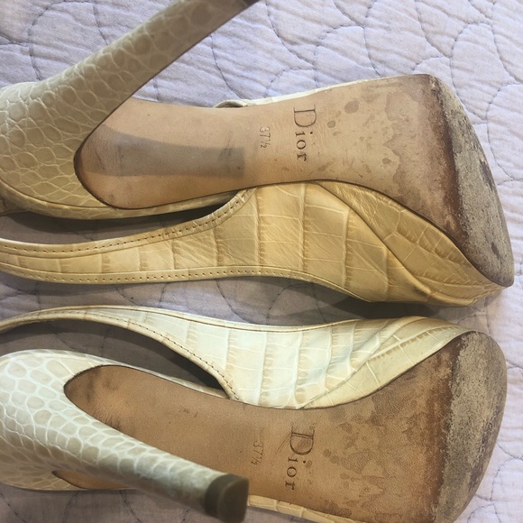 💗DIOR💗CREAM CROC EMBOSSED LEATHER SLINGBACK 37.5 - Picture 5 of 16